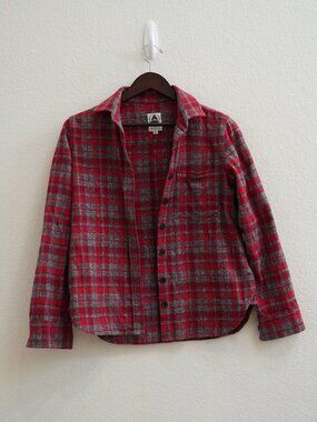 Tradlands Womens S Red Gray Plaid Cotton Flannel Button Up Shirt Chest Pocket
